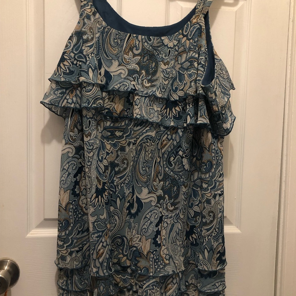 Lane Bryant Blue and Beige Paisley Ruffle Camisole